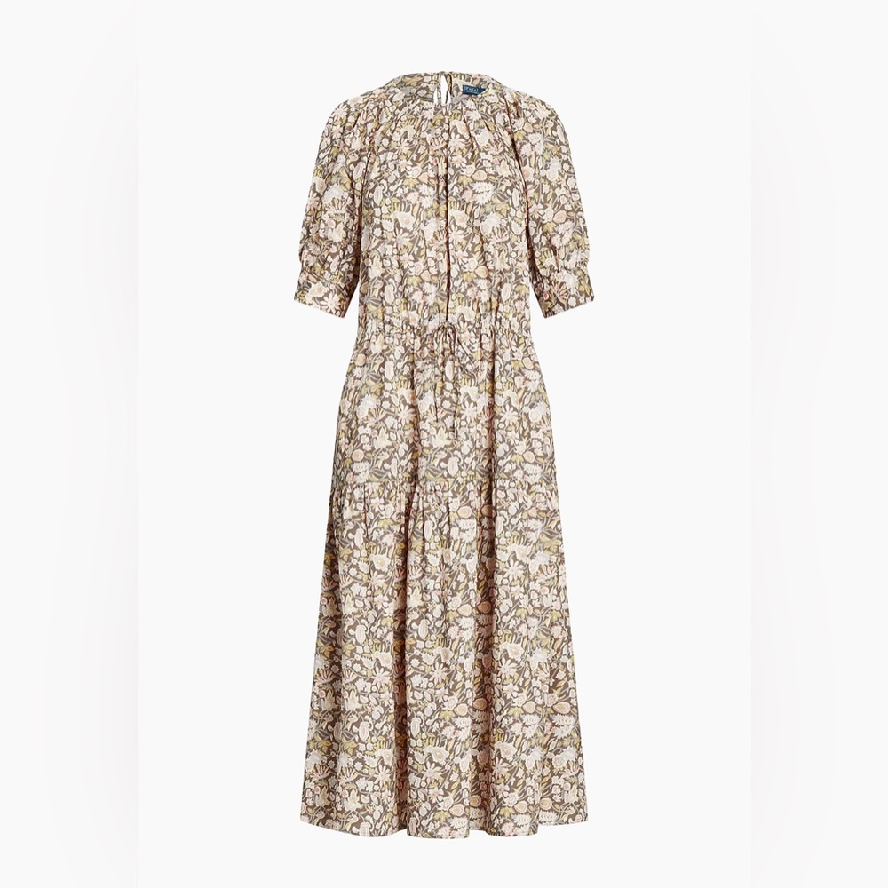 Polo Ralph Lauren Hazlee Floral Poplin Drawstring Midi-Dress